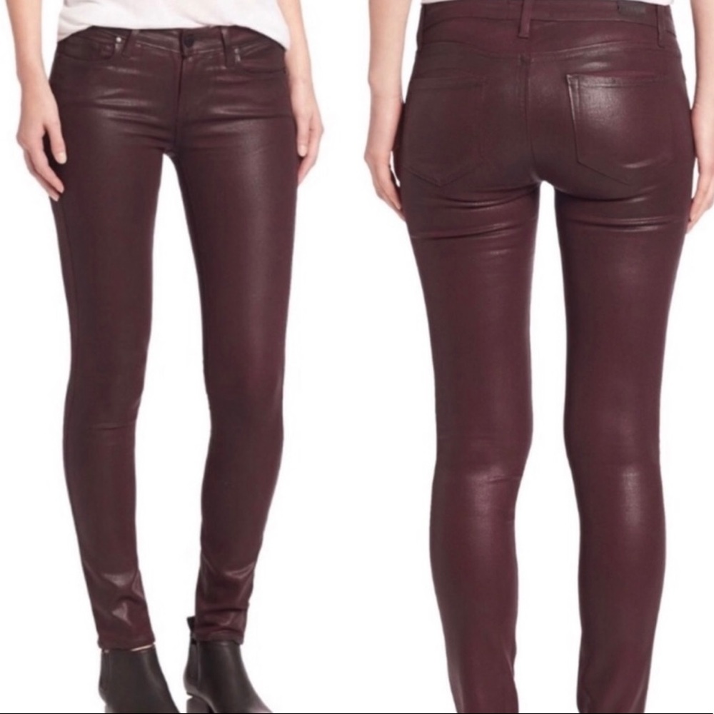 PAIGE Red Skinny Jeans Luxe Coating